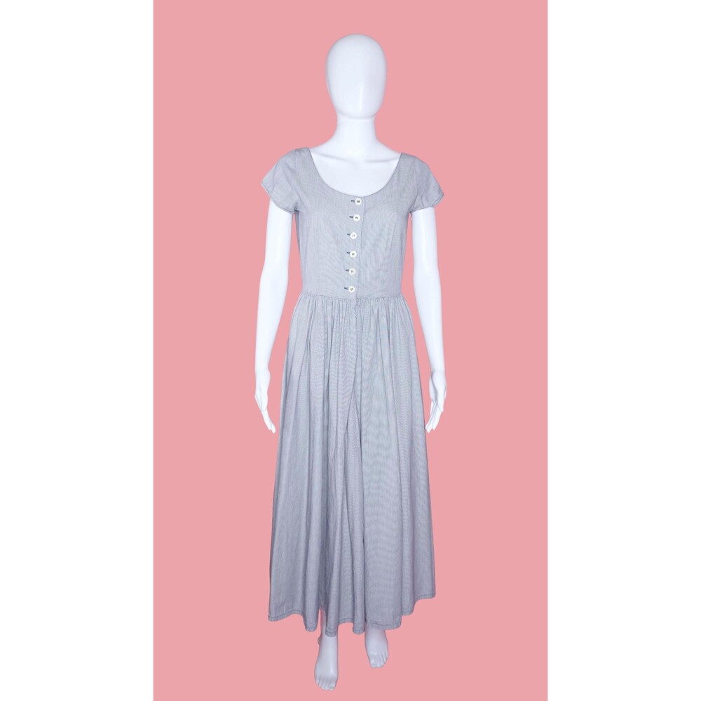 1990s-Y2K ESPRIT PINSTRIPE Button Up Short Sleeve Fit & Flare Dress. Small AS IS